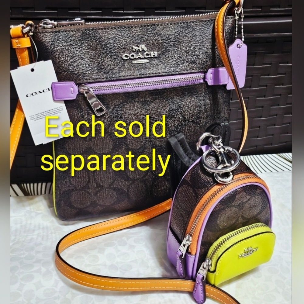 Coach CL671 Mini Rowan File Bag Sig C Brown Purple Orange Yellow Neon NEW - Picture 16 of 16